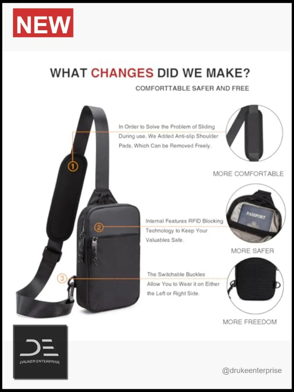 RFID Blocking Sling Bag Crossbody Backpack Chest Bag for Travel Workout